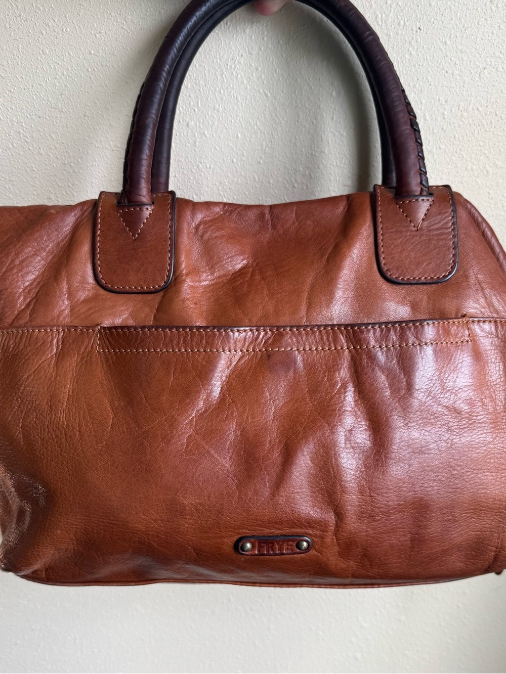 Frye Chestnut Brown Leather Tote with Dark Brown Handles